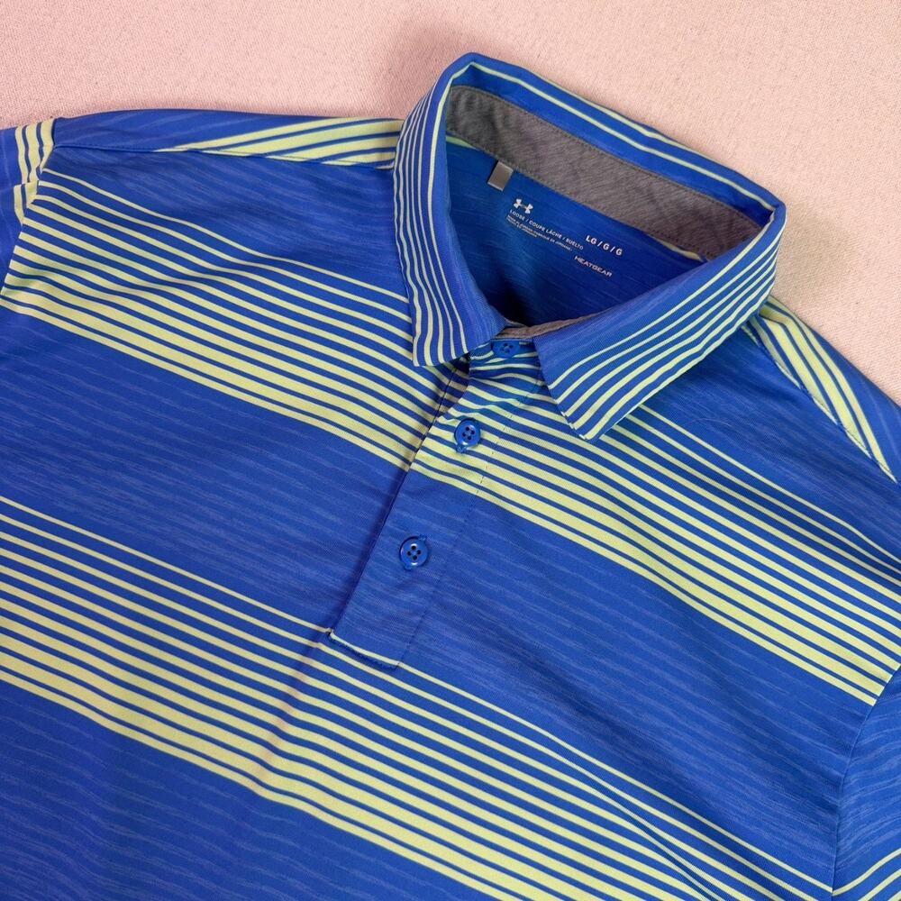 Under Amour Heatgear Golf Polo Shirt Mens L Striped Short Sleeve Performance